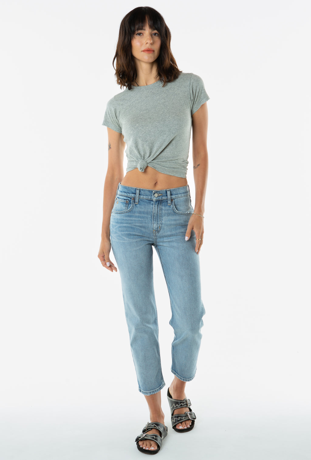 Medium blue bootcut cropped jeans in responsible cotton Jeans bar Products  23GRETA — Elora