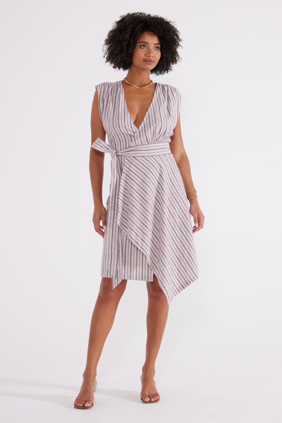 black and white striped wrap dress