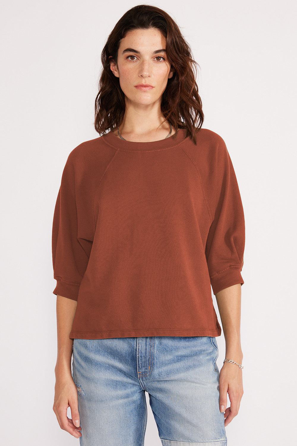 Fleur Pleat Sweat Top - Cognac