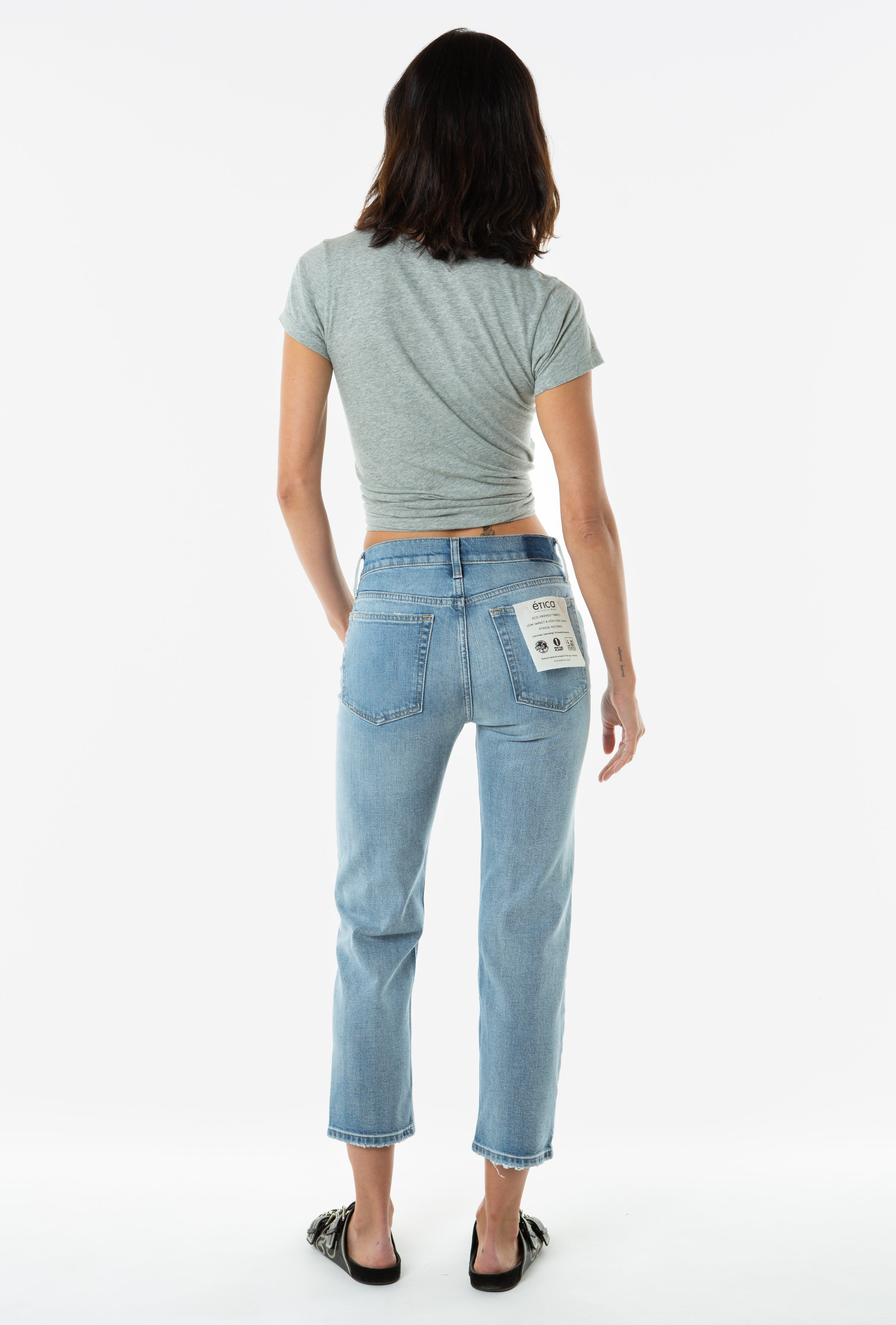 Medium blue bootcut cropped jeans in responsible cotton Jeans bar Products  23GRETA — Elora