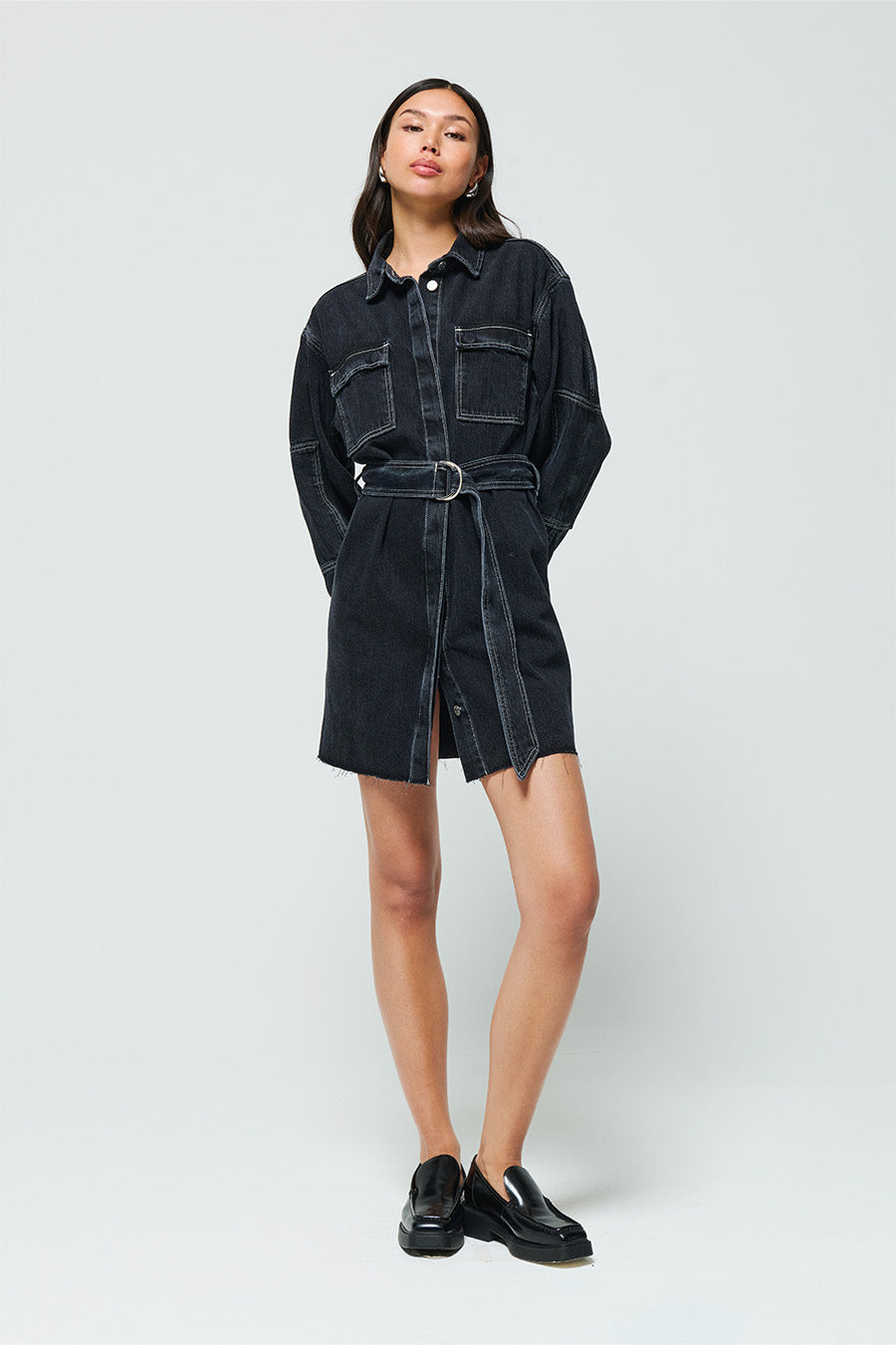 Black utility shirt dress hotsell