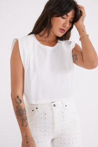 Zelie Pleated Muscle Tee - Cloud White