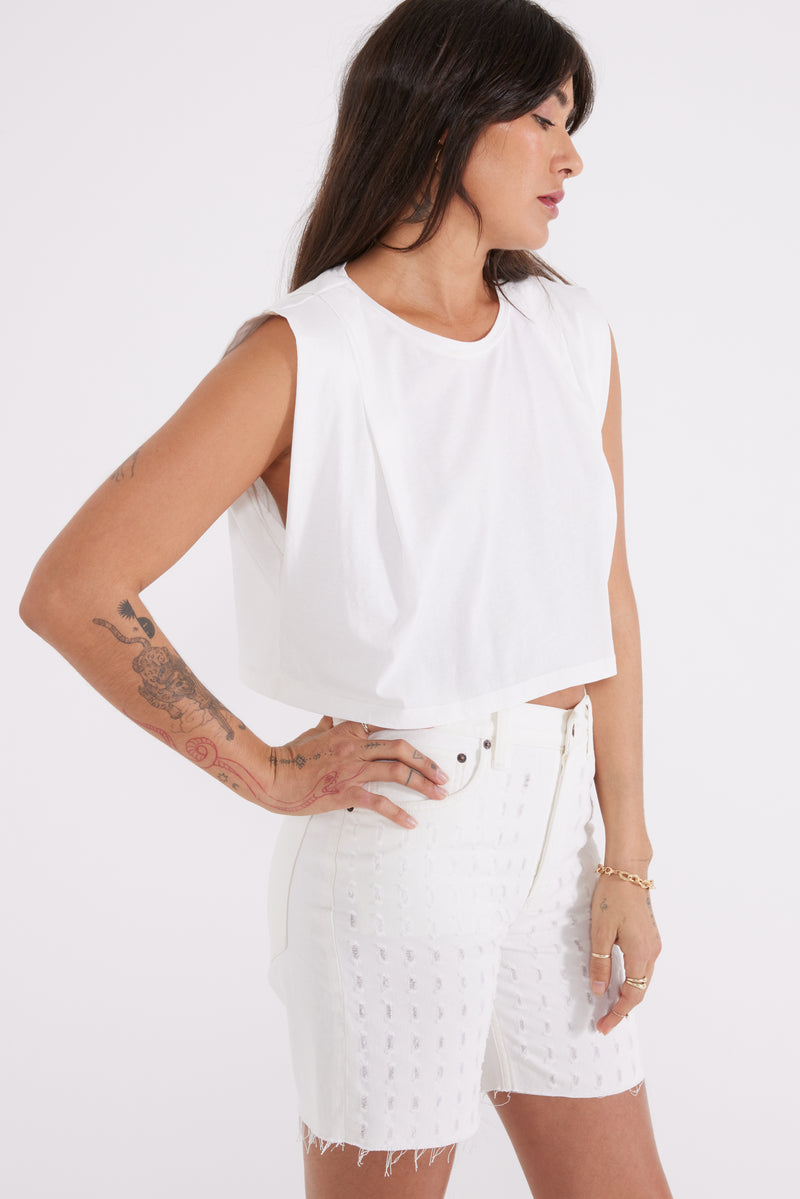 Zelie Pleated Muscle Tee - Cloud White